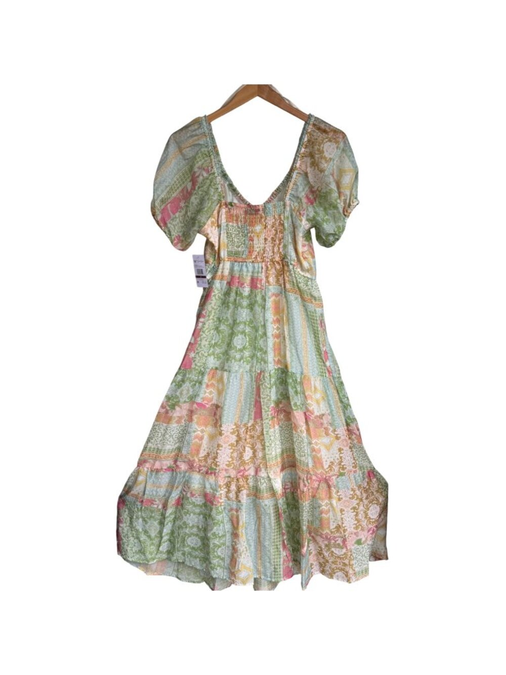Jessica Simpson Boho Tiered Maxi Dress Sz S Misty Rose Patchwork Cottagecore New - Picture 1 of 15